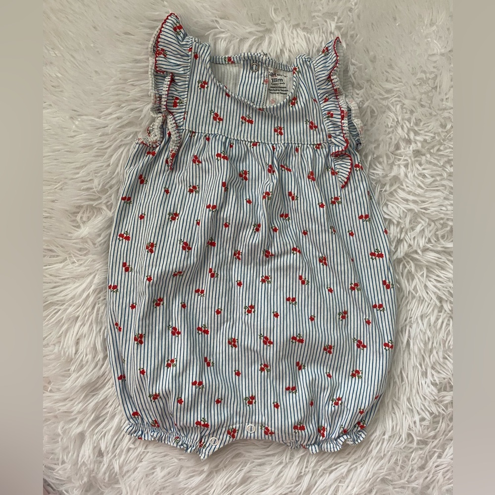 Striped Baby Romper with Red Floral Accents
